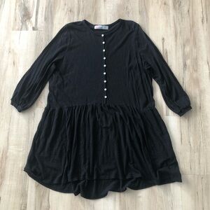 FP Beach Linen Elegant Black Button-Down Dress w Tulip Style Bottom